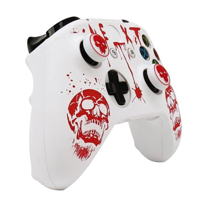 Skull Controller Skin Cover Compatible with Xbox one Controller, RALAN Protector Case, Customised Thumb Grips Caps - color: skull White Red