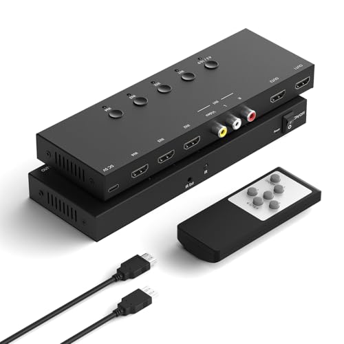 Y.D.F (3 HDMI 2.0 + 1 RCA) to 2 HDMI Converter (4 In 2 Out, 2 Outputs Can Simultaneous Display) Switcher Splitter Support 4:3/16:9 Switching for N64 NGC Wii Xbox PS2/3/4/5 Switch Apple TV Fire TV Roku - size: HDMI Switch 3 IN 2 OUT