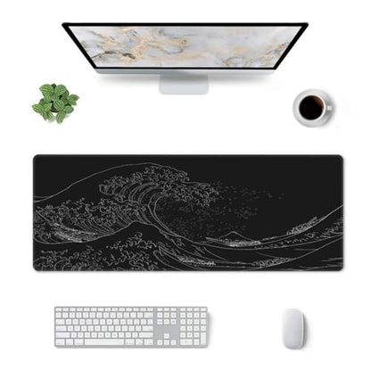 Japanese Sea Wave Large Mouse Pad, Anime Black Gaming, Extended Kanagawa Mat Desk Pad, 3mm Thick Long Non-Slip Rubber Base Mice Pad, 31.5 X 11.8 Inch - color: Japanese Sea Wave