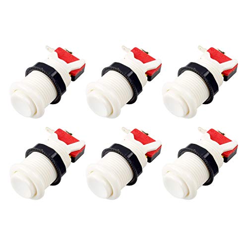 EG STARTS 6X American Style Standard Arcade Buttons Switchable Happ Type 30mm Push Button 3/16" Terminal for Jamma Mame Kit Parts (White) - color: White