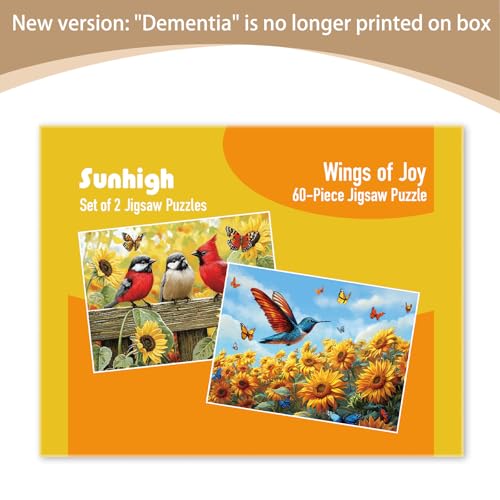 Sunhigh Dementia Puzzles for Elderly, Set of 2-60 Piece Jigsaw Puzzle, Alzheimer’s Products and Activities for Seniors Birds and Sunflowers - color: Sunflowers
