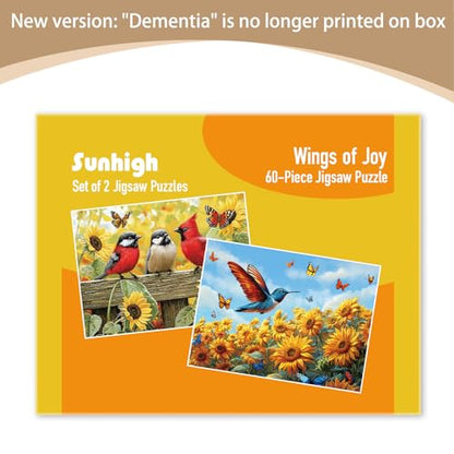 Sunhigh Dementia Puzzles for Elderly, Set of 2-60 Piece Jigsaw Puzzle, Alzheimer’s Products and Activities for Seniors Birds and Sunflowers - color: Sunflowers