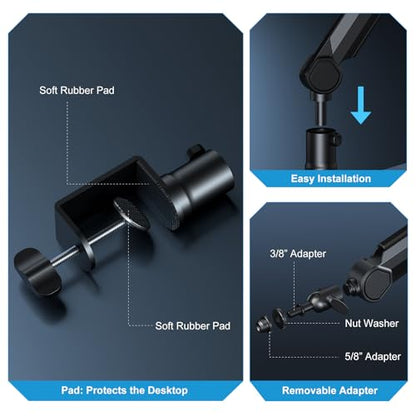 Microphone Arm,SEMNLAN LM08 Desk Adjustable Mic Boom Arm Stand,Suitable For Blue Yeti,Snowball iCE, HyperX QuadCast,SoloCast,Elgato Wave,Etc