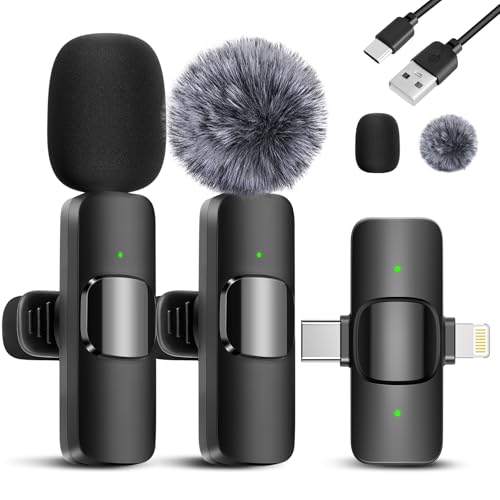 2 Pack Wireless Lavalier Microphone for iPhone 15, USB C Android Phone | Laptop, Tablet, PC, Type-C Mini Lapel Mic with Noise Reduction for Vlog Video Recording Content Creator (2 in 1) - size: 2 in 1