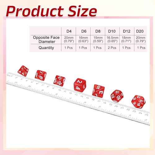uxcell Polyhedral Dice Set, 7 Pcs Acrylic Dice for Role Playing Table Games Tabletop Gaming Accessories, Pearl Pattern Red - color: Pearl Pattern Red