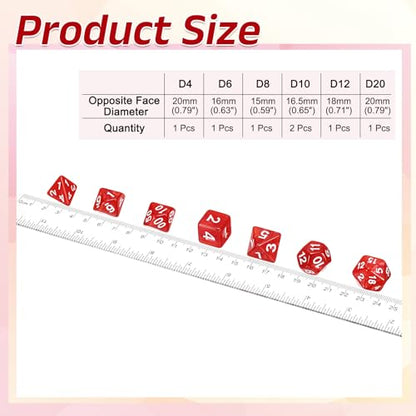 uxcell Polyhedral Dice Set, 7 Pcs Acrylic Dice for Role Playing Table Games Tabletop Gaming Accessories, Pearl Pattern Red - color: Pearl Pattern Red