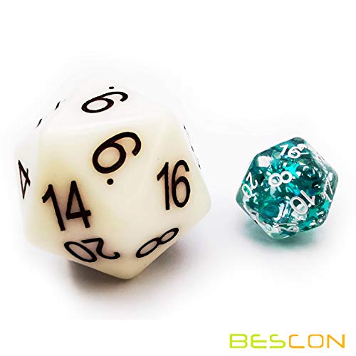 Bescon Jumbo Glowing D20 38MM, Big Size 20 Sides Dice Jade Glow in Dark, Big 20 Faces Cube 1.5 inch - color: Jade Glow in Dark