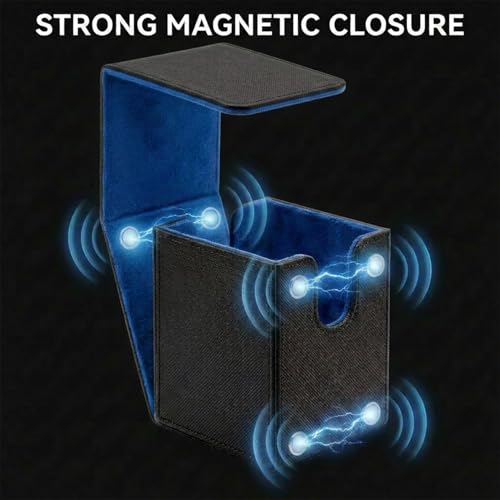 Vertical Deck Box Plus Version, Large Trading Card Case Fits 100+ Double Sleeved Cards, Premium Saffiano Leather TCG Storage for MTG Commander, Pokémon, TCG, CCG, Magnetic Closure -Black+Blue - color: VP Black+Blue