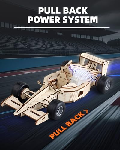3D Wooden Puzzles for Adults, Formula 1 Racing Car Kit 66pcs | 3D Wood Pull Back Toys Model Car Kits for Adults to Build, Suitable for Beginners, Birthday Gift for 14+ Teen Boy Men Seniors