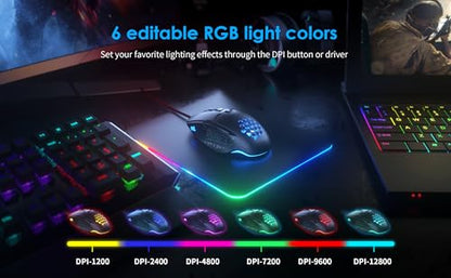 CYD C309 Wired Gaming Mouse, RGB Gaming Mouse with Side Buttons, High-Precision Adjustable 12800 DPI, Adjustable Weights, 6 Programmable Buttons, Gaming Mice Ergonomic Computer Mouse (C303-12800 DPI)