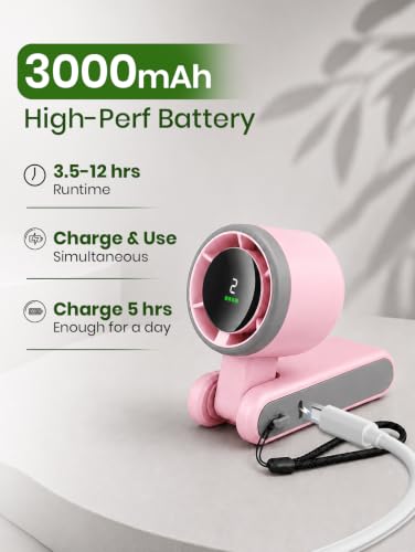EcoNour Handheld Fan Rechargeable, Portable Mini USB Fan with 5 Speeds, 13550 RPM High-Speed Personal Cooling Fan, Foldable Battery Operated Travel Fan for Home, Office & Outdoor - Pink - color: Pink