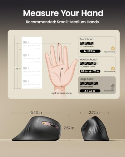 ProtoArc EM11 NL Wireless Ergonomic Mouse, Rechargeable, Black Pink | 58° vertical design supports a natural wrist posture, connect 3 devices via Bluetooth/2.4G USB-A, 500mAh USB-C rechargeable. - color: Black Pink