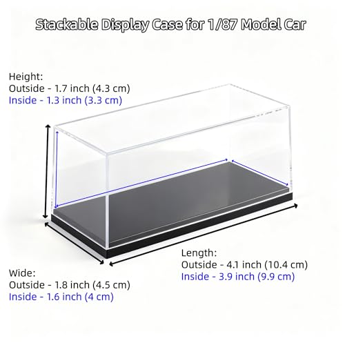 4-Pack Model Car Display Case, 1:87 Scale Acrylic Display Box for Cars, Stackable Dustproof Storage Boxes for Collectibles, Figures and Memorabilia, 4.1 x 1.8 x 1.7 inch - size: 4.1 x 1.8 x 1.7 inch