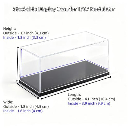 4-Pack Model Car Display Case, 1:87 Scale Acrylic Display Box for Cars, Stackable Dustproof Storage Boxes for Collectibles, Figures and Memorabilia, 4.1 x 1.8 x 1.7 inch - size: 4.1 x 1.8 x 1.7 inch