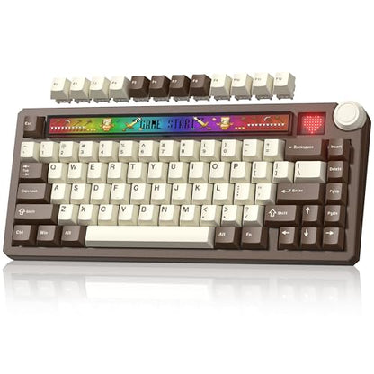 Womier 75% Wireless Mechanical Keyboard with Screen and Knob Keyboard | Retro Creamy Bluetooth Gaming Keyboard Custom Clear Light Box,RGB/Hot Swap/PBT Keycap,VIA Programmable for Mac/PC,K80 Brown - color: Brown-1
