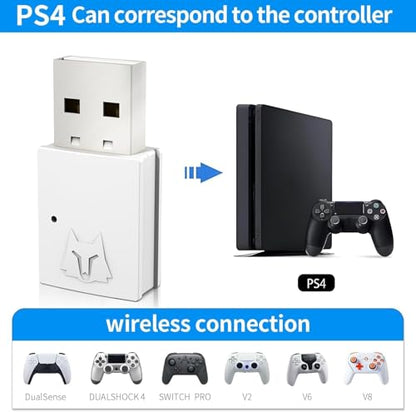 NBCP Wireless USB Bluetooth Adapter for Gaming Consoles, PS4, Switch, Mac, PC, Type C Compatible, White