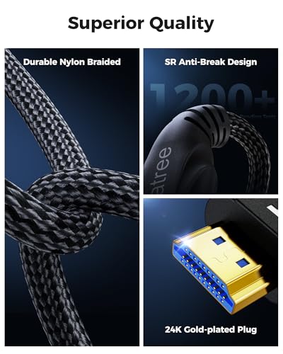 Cratree HDMI Cable 25FT Long - 4K 120hz,8K 60hz,48Gbps High-Speed HDMI Braided Cord,HDCP 2.3,eARC - Compatible with HDTV,Projector,Monitor and More - size: 25 FT