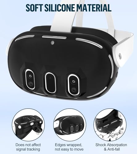 Silicone Cover Set Compatible with Meta Oculus/Quest 3, VR Accessories Protective Cover Includes Controller Grips, Front Shell Headset Cover and Face Cover, Not Fit Quest 3S (Black) - color: Black