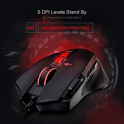 Redragon M612 유선 RGB 광학 게이밍 마우스 8000 DPI 리매핑 키 | 안정적인 지연 없는 연결, 키바인딩 매크로 재정의, 진동 백라이트, 인체 공학적 그립 바디 편안함 - color: 블랙., style: 유선