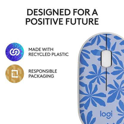 Logitech M340 Compact Ambidextrous Silent Wireless Mouse - Blue Floral | Silent clicks, with 2.4 GHz USB-A Nano Receiver, 3 non-customizable buttons, 18-months battery, Windows Mac Chrome compatible - color: Blue Floral