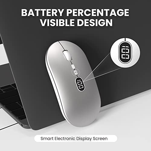 MAGIC-REFINER X1 Wireless Computer Mouse with Battery Level Visible, Silver | 2.4G Portable, Ultra Slim USB Mouse, Silent Click, 1600 DPI for Win/Mac/PC/Laptop/Computer/Office/Travel - color: Silver
