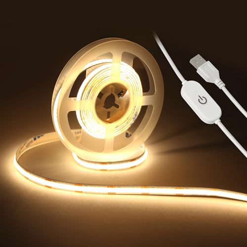 LED Strip Lights, COB Touch Dimmable 5V USB 3000K Warm White (6.56ft/2m) | 640 LEDs, Touch Stepless COB LED Strip, 10W Flexible, Bedroom Kitchen DIY Lighting Room Decor TV Lights - color: 6.56FT/3000K
