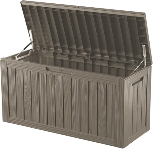 120 Gallon Lockable Waterproof Outdoor Storage Boxes For Patio, Outdoor Cushions, Garden Tools, All-Weather Resin Chest with Lock for Cushions & Tools, UV-Resistant, Slate Grey - color: Grey, size: 120GAL