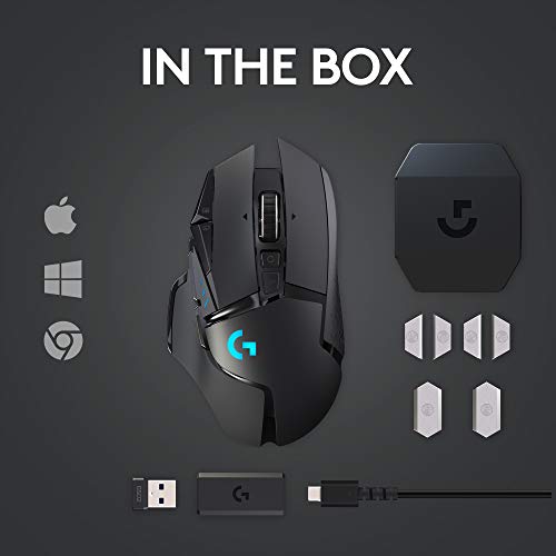 Logitech G502 Lightspeed Wireless Gaming Mouse - Black | RGB, Adjustable Weights, 11 Programmable Buttons, POWERPLAY Compatible, On-Board Memory, for PC/Mac - style: Wireless