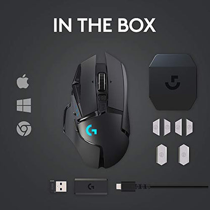Logitech G502 Lightspeed Wireless Gaming Mouse - Black | RGB, Adjustable Weights, 11 Programmable Buttons, POWERPLAY Compatible, On-Board Memory, for PC/Mac - style: Wireless