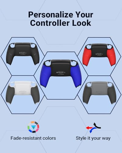 CHARM FOCUS Back Shell Grip Cover Compatible with PS5 Controller, Soft Rubber Overmold and Anti-Slip Diamond Texture, Seamless-Fit Replacement for PS5 Controller Shell, Black/Blue - color: Black/Blue