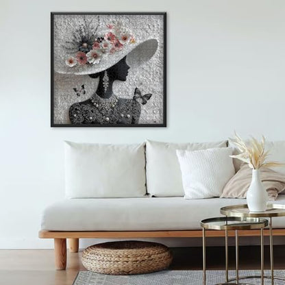 Impossible Puzzles for Adults 1000 Pieces,PICKFORU Floral Muse Puzzle Elegant Lady,Beauty Flower Woman Puzzle Black and White Pearl,Hard Challenge Jigsaw Puzzles Aesthetic - style: Floral Muse Puzzle