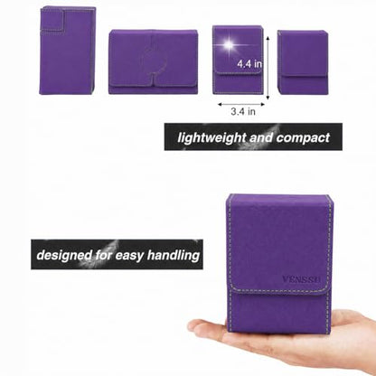 MTG Deck Box with Commander Display Window (Purple&Green, 1 window) | Holds 120 Single/100 Double-Sleeved Cards, Fit MTG/PTCG/OPTCG Cards, Strong Magnet, PU Leather, With 2 Dividers & 1 Toploader - color: Purple and Green