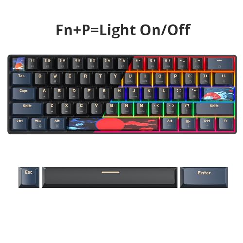 surmen 60% Gaming Keyboard 60 Percent, Wired Mini Mechanical Keyboard with Linear Red Switches PBT Keycaps for PC Gamer Typist (Blue Samurai B/Rainbow Led) - color: Blue Samurai B-Rainbow Led