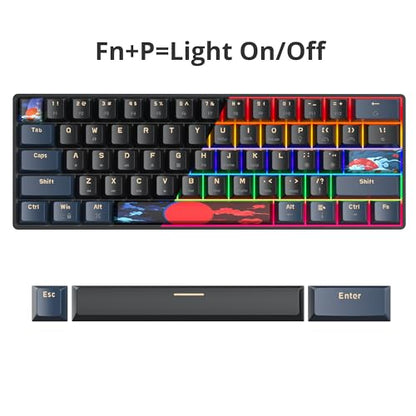 surmen 60% Gaming Keyboard 60 Percent, Wired Mini Mechanical Keyboard with Linear Red Switches PBT Keycaps for PC Gamer Typist (Blue Samurai B/Rainbow Led) - color: Blue Samurai B-Rainbow Led