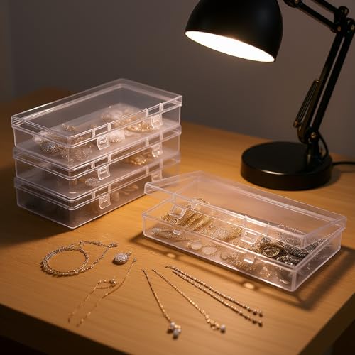 4 Pack Rectangular Clear Plastic Storage Containers 6.1x3.3x1.18 inch | Hinged Lid, For Beads and Small Craft Items - size: 6.1 x 3.3 x 1.18 inch