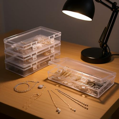 4 Pack Rectangular Clear Plastic Storage Containers 6.1x3.3x1.18 inch | Hinged Lid, For Beads and Small Craft Items - size: 6.1 x 3.3 x 1.18 inch