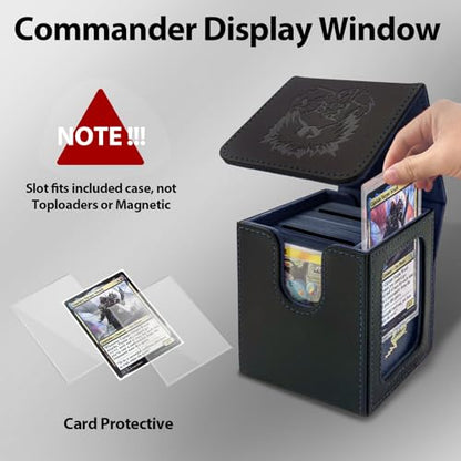 MTG Deck Box with Commander Display,Magnetic Card Storage Box Fits 100 Double Sleeved Cards,with 2 Dividers And 1 Mini Snap Card Holder Black/Dark Blue - color: Black/Dark Blue