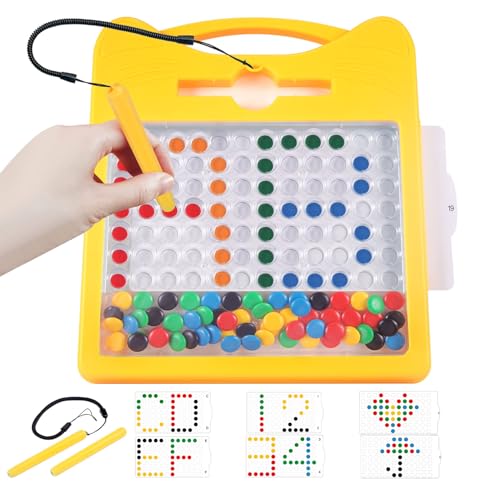 Magnetic Drawing Board for Kids, Toddler Magnet Doodle Board with Beads and 2 Pens, Magnetic Dot Art, Preschool Learning ABC Numbers for 3 4 5 6 Years Old Girls Boys (Yellow) - color: Yellow