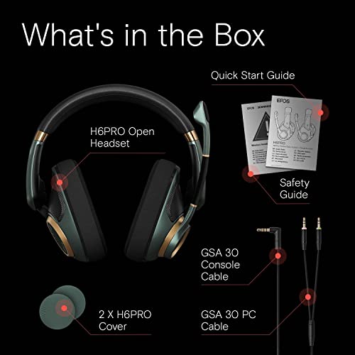 EPOS H6Pro Open Acoustic Gaming with Mic – Immersive Sound, Lightweight Comfort, and Durable Design – Works with Xbox, PS4/PS5 & PC/Windows – Green | Open-Back Soundstage, Detachable Lift-to-Mute Mic, Wired Pc and Ps and Xbox and Switch, 309 G, Includes P