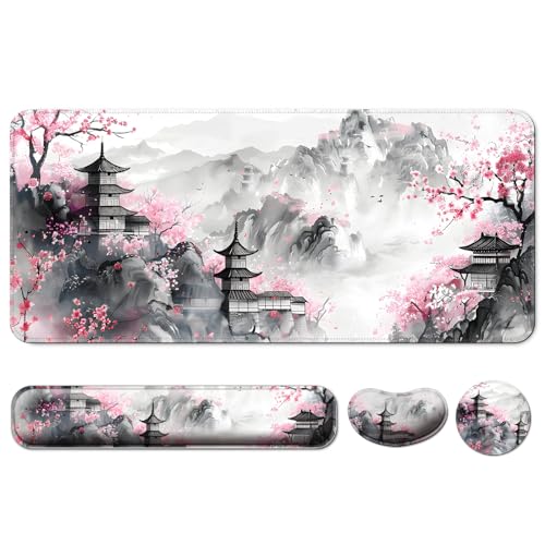 4 in 1 Mouse Pad and Keyboard Wrist Rest,Large Desk Mat,Coaster Set-Anime | Desk Matt For Desktop Wrist Rest Support XXL Gaming Cute Ergonomic for Computer Laptop Women Office Home Decor - color: A7-japanese Anime