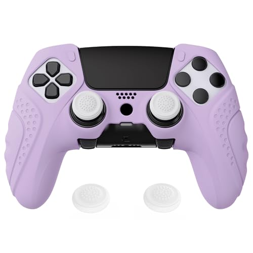 PlayVital Guardian Edition Anti-Slip Ergonomic Silicone Cover Case for ps5 Edge Controller, Soft Rubber Protector Skin for ps5 Edge Wireless Controller with Thumb Grip Caps - Mauve Purple - color: Mauve Purple