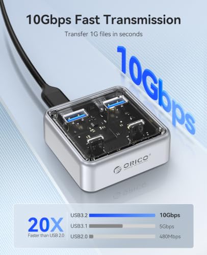 ORICO 10Gbps USB C Hub, 4-Port Zinc Alloy USB 3.2 Splitter with 2 USB-A & 2 USB-C Ports, High-Speed Data Extender for Laptops, PCs, Desktops, and More (3.28Ft) - size: 3.28Ft