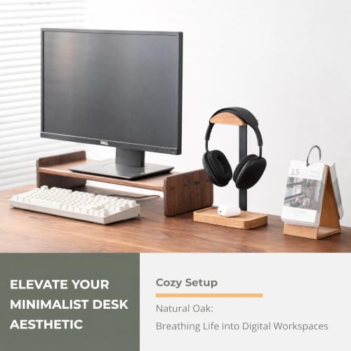 muso wood Oak Headphone Stand, Wood Headset Stand with Storage Base, Headphones Holder for Gaming, Office, and Home Desk - Compatible with AirPods Max, Bose, Razer (Oak Wood) - color: Oak wood
