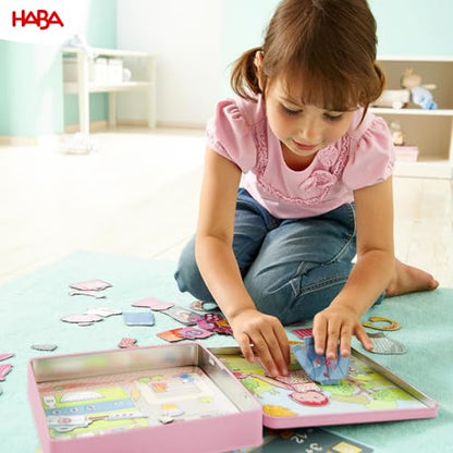 HABA Dress-Up Doll Magnetic Game Box & Magnetic Puzzle for Toddlers, Travel-Friendly Road Trip Toy for Kids, Toddler Activities for Ages 3+, 54 Piece Set - color: Pink - Dress-up Lilli