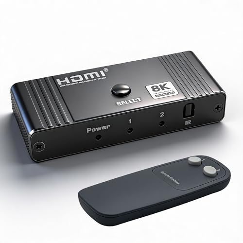 HDMI 2.1 Bi-Directional AB Switch 8K60Hz 2X1 HDMI Switcher with Remote Control Compatible with Laptops PC Xbox Series PS5 / PS4 Projector and More