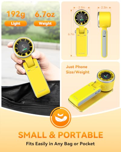 PlayHot Portable Handheld Turbo Fan, Travel Essentials, Gifts for Women/Men | 5-Speed, Up to 12H, 10m/s Airflow, USB-C Rechargeable, LED Display, 3-in-1 Foldable Personal Fan for Cruise, Beach, Vacation - color: Yellow