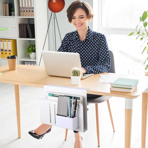 LUKETURE Desk Side Storage, Steel Side Desk Organizer, No Drill Laptop Holder, Clamp on Laptop Mount with Pen Holder, Table Hanging Storage for Home Office, Fits Flat Edge Tables 0.3" to 2.8" | Steel Side Desk Organizer, Clamp on Laptop Mount with Pen Hol