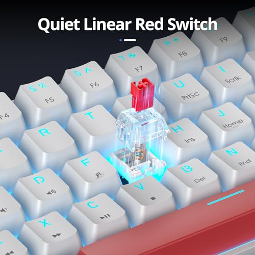 surmen 60% Mechanical Gaming Keyboard with Linear Red Switch, Wired Mini Compact Keyboard 60 Percent Backlit for Laptop Desktop PC Gamers （61 White-Ice Blue） - color: 61 White-Ice Blue