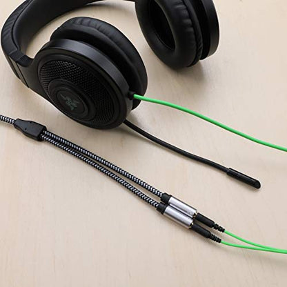 5ft Headset Splitter Adapter, Braided 3.5mm TRRS Male to Dual TRS Female Mic & Audio Jack Y Cable, Compatible with PS4 PS5 Xbox One PC Laptop - Connect Legacy Headsets to Single Port