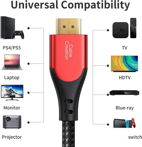 CableCreation HDMI Cable 4K@60Hz, 3ft Highly-Speed 18Gbps, 4K HDR, 3D, Grey Male to Male Braided HDMI Cord for TV, Monitor, Xbox One, PS4 and More - size: 3FT, style: Straight (red)